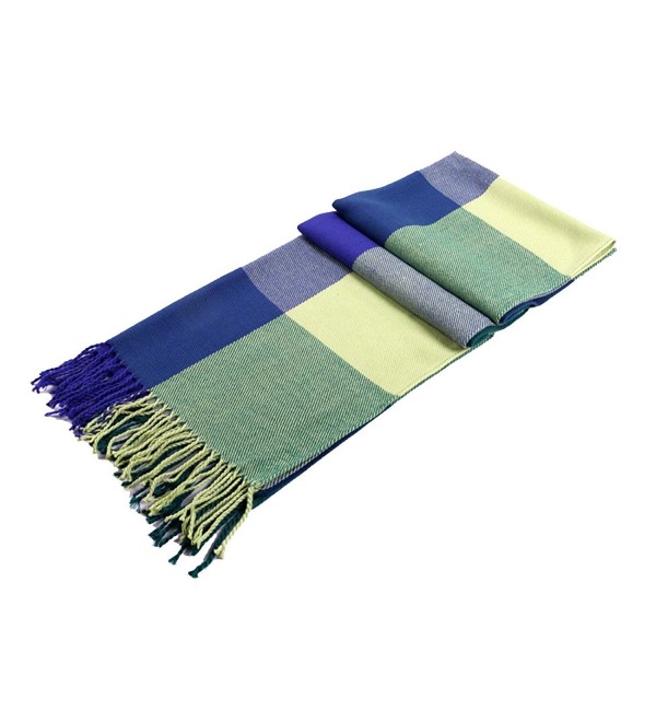 HuaYang Extra Long Warm Winter Imitation Cashmere Thicken Plaid Scarf Cappa Tippet Shawl(Blue_Green) - CG11QL482LF