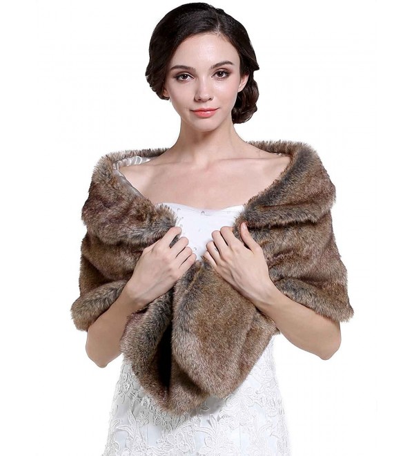 Aukmla Women's Wedding Fur Wraps and Shawls- Faux Fur Stole for Bride with Brooch - CM1218YYWN9