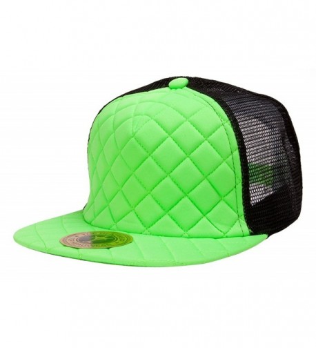 TopHeadwear Quilted Adjustable Trucker Hat - Black/Neon Green - CJ11NXBXUOX