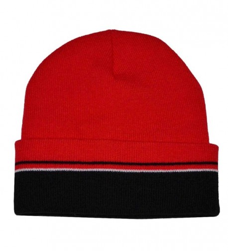 The G Cap G Men's Winter Multi Stripe Cuffed Beanie Knit Hat - Black Red White - CF11WV3FPL5