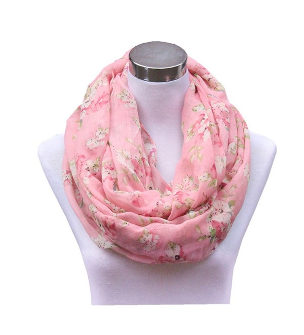 Lucky Leaf Lightweight Silky Cozy Fashion Gauze Loop Infinity Scarf for Women - Pink Flowers - C317YSORN64