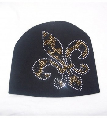 Gold Black Zebra Fleur De Lis Rhinestones Beanie - C8115LH92NZ