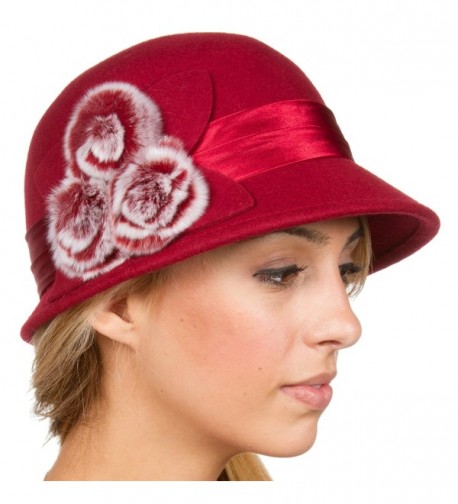 Sadie Faux Fur Vintage Style Wool Cloche Bucket Bell Hat Red CA11HN6ZC7R