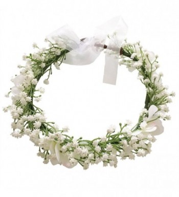 Cuteadorn Bridal Baby Breath Flower Crown Headband For Women & Girls Hair Wreath With Adjustable Ribbon - White - C1185LI2SXQ