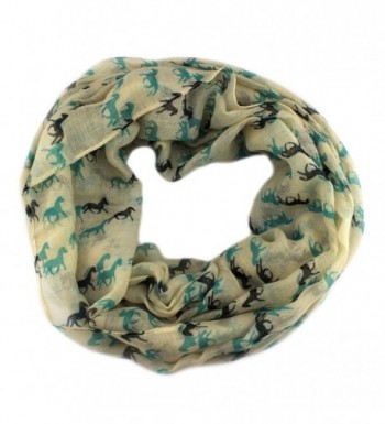PendantScarf Women's Fashion Animal Horse Print Loop Ring Infinity Scarf - Ivory - CQ128LQE9BH