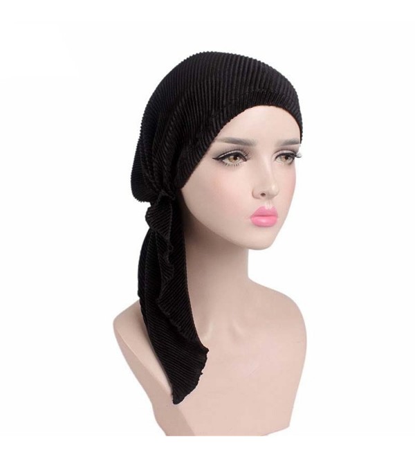 QiaTi Chemo Hat Turban Head Scarf Bandana Pre-Tied Caps Headwear For Women - Black - C9189KSTGTS