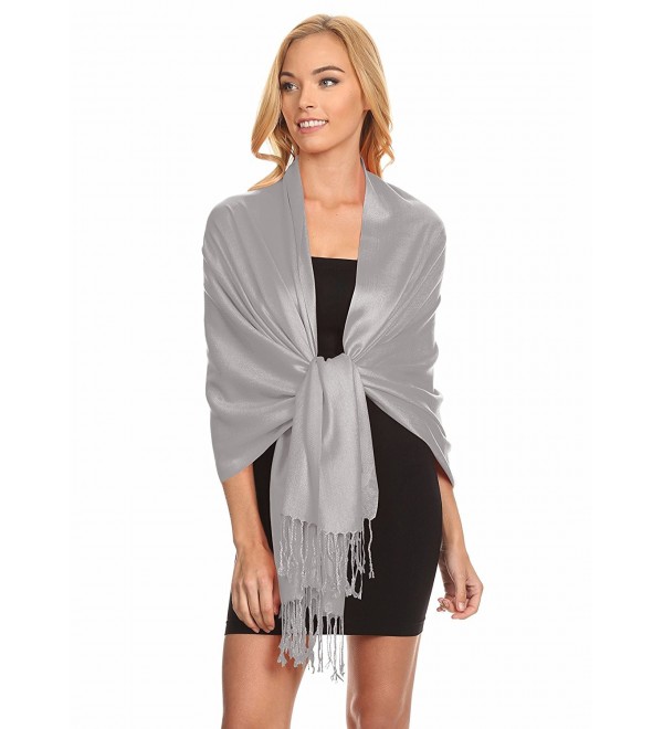 Simlu Womens Scarfs Silky Pashmina Shawl Wrap Scarves for Women Stole Shawls - Silver - CR12MYBW0FL