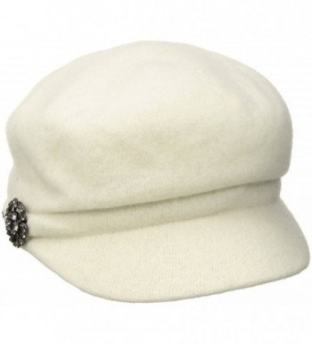 Betmar Women's Crystal Cap Wool with Rhinstone Broach - Winter White - C117YZHNC2U