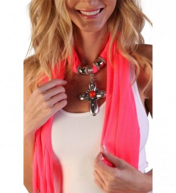 Women's Fashion Pendant Real Metal Cross Scarf - Pink - CJ11QH4XGTH