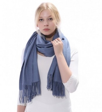 Anboor Women's Cashmere Feel Winter Thick Blanket Stole Scarf with Tassel Solid Color Large Warm Shawl - Blue - C11866WR20C