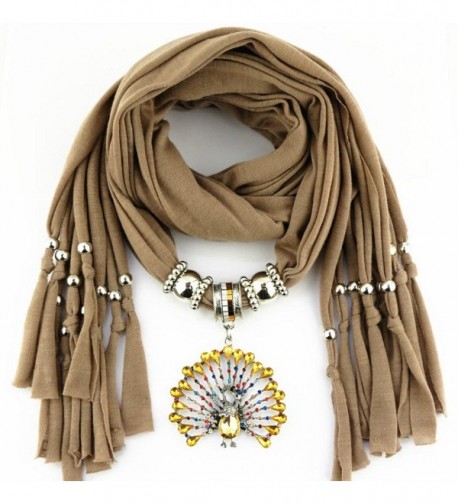 Iusun Luxury Women Heart Gemstone Necklace Scarves Shawl Soft Scarf Wraps - Khaki 2 - CB12O4PV1RX