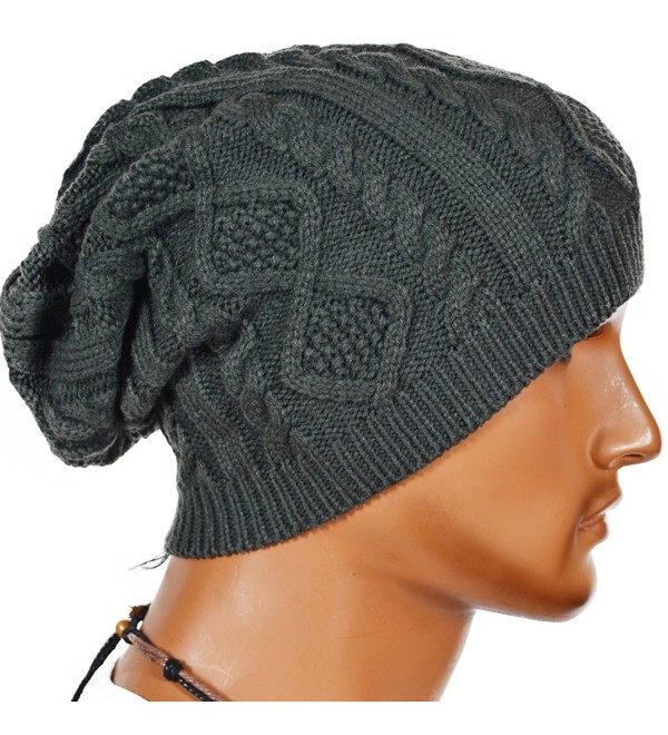 Men Cable Knit Beanie Cap Winter Skull Ski Hat - Dark Gray - C711RY82CTP