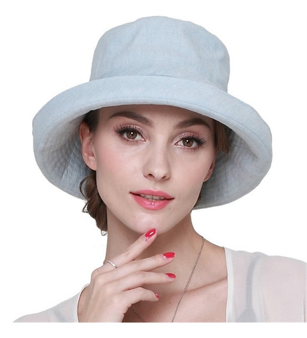 LITHER Women's Sun Protective Cotton Bucket Hat for Summer Beach Hat - Light Blue - CO17YY2LMGY