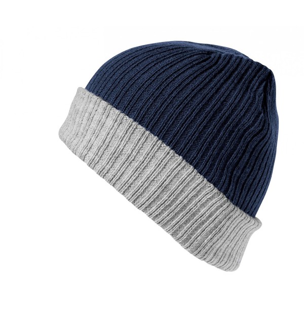 Result Winter Essentials Double Layer Knitted Hat - Navy/Gray - CI12N2WI3CA