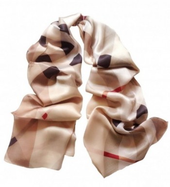 JIMINCI Womens Fashion Scarf 100% Silk Plaid Scarf - Light Brown - CS12JQ7XR6D