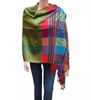 Flyingeagle Trade Women Rainbow Colorful Silky Pashmina Shawl Scarf Wrap - Olive/Green - CX183R9U6DU