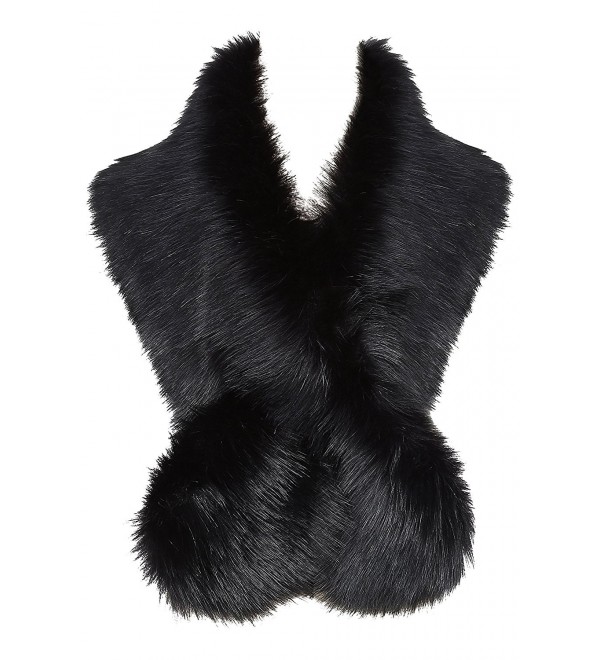 BABEYOND Womens Faux Fur Collar Shawl Faux Fur Scarf Wrap Evening Cape for Winter Coat 47.2" - Black - C7187Q7XIAD