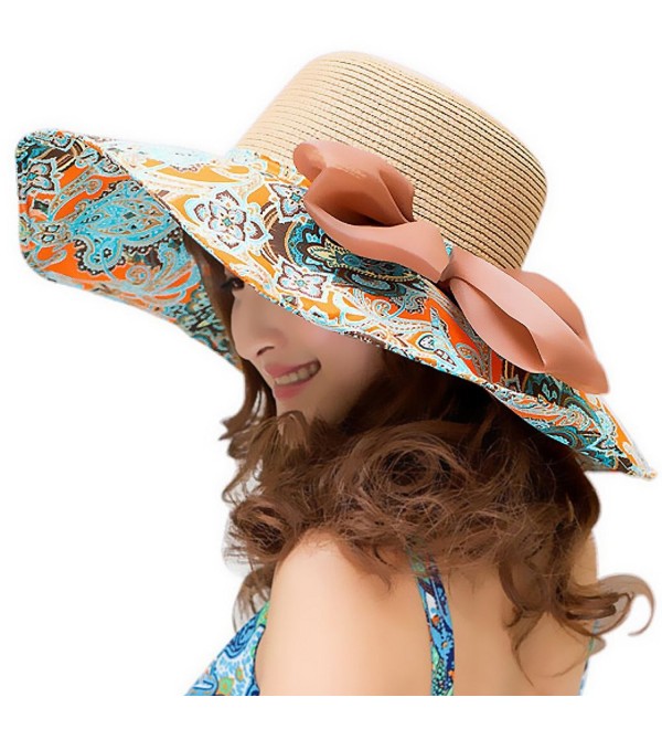 Beach Hats for Women Floppy-Wide Brim Foldable Straw Sun Hat - Khaki - CK12EJV9GF7