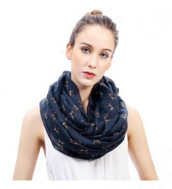 Lina & Lily Beagle Dog Print Infinity Loop Scarf for Women Lightweight - Navy Blue - C811VJA60N7