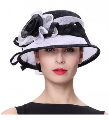 June's Young Women Hats Summer Hat Beautiful Ribbons 2 Tone Colors - White/Black - C512F6KE137