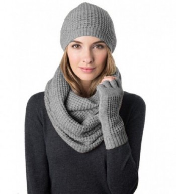 Celeste Women's Wool Cashmere Blend 3 Piece Set- Hat- Infinity Scarf & Glove - Heather Grey - C312DUHTQRT