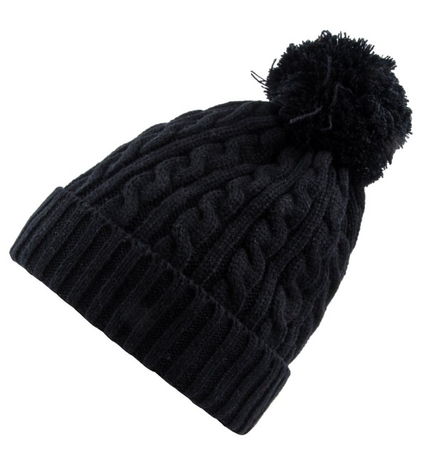 Heat Logic Womens Beanie (Black Cable Knit With Cozy Lining and Pom) - CR1836M9SQX