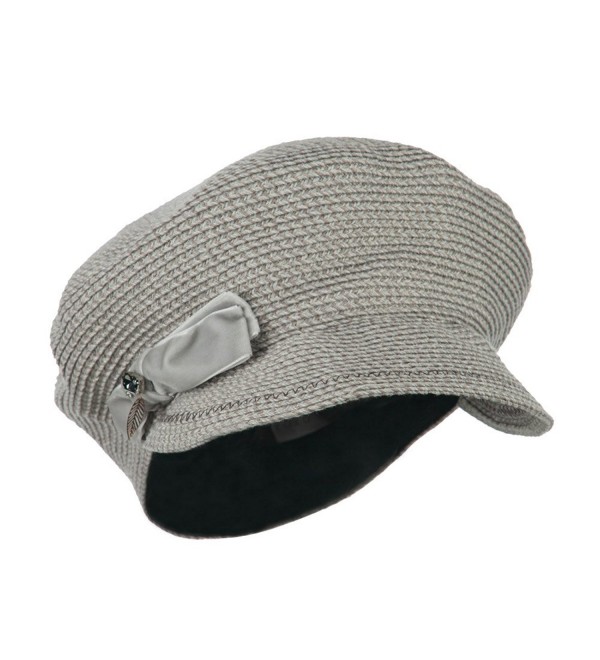 Women's Paper Braid Newsboy Hat with Velvet Bow Trim - Taupe - CE11JL18OYF