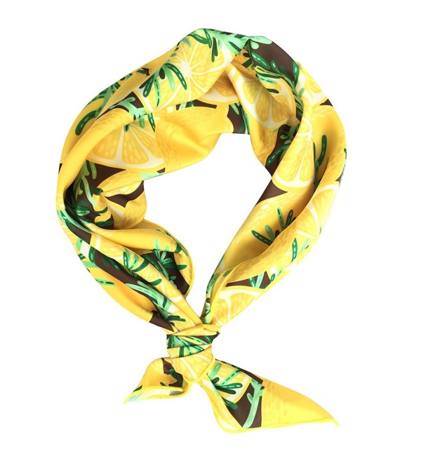 GERINLY Womens Neckerchief - Yellow Lemon Print Square Hair Scarf Headband - Yellow - CU184DO63TY