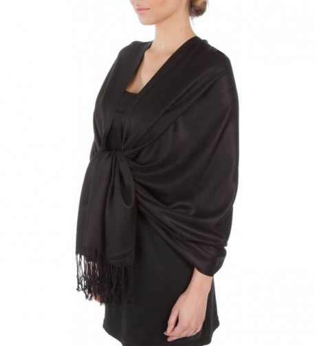 Sakkas Silky Solid Soft Pashmina Shawl Wrap Stole - Black - C5113EIJPQ7