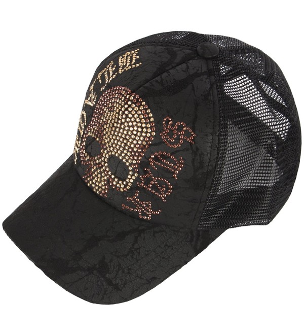 RaOn M65 Black Gold Silver Cubic Stud Metal Skull Club Punk Mesh Hat Trucker Ball Cap - Skeleton-gold - C212O1NFA44