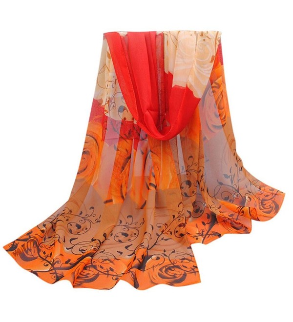 Emubody Women Beautiful Rose Pattern Chiffon Shawl Wraps Scarf Scarves - Orange - C312MYDTPK6