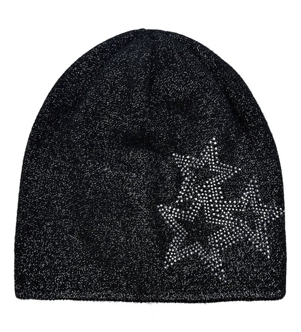 SOMALER Beanie Hats For Women Winter Knit Beanie Hat Silver Sparkles Fall Wool Hat - Black - C2186HIIQEK