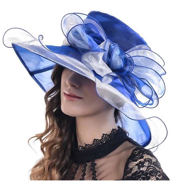 FORBUSITE Mary Derby Kentucky Wide Brim Party Hat with Large Bow S039 - Royalblue - CK12E1D5NKP
