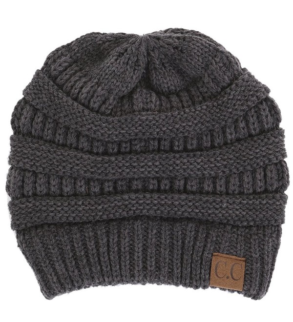 Funky Junque CC Solid Ribbed Beanie - Soft Stretch Cable Knit - Warm Skull Cap - Charcoal - C5126VPQYAN