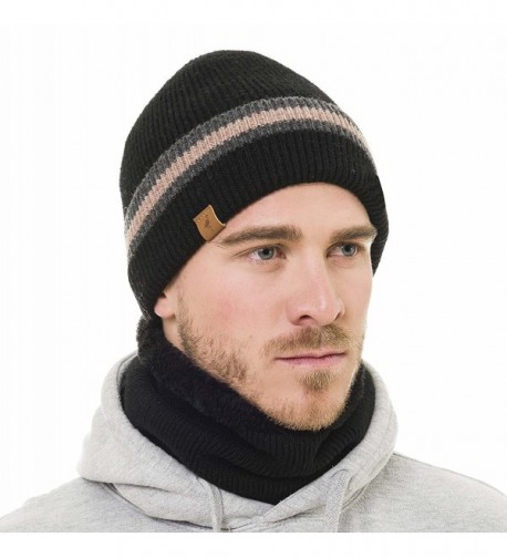 Beanie Neck Warmer Set With Wool Fleece Fur Scarf Gaitor Skull Cap Knit Hat Ski - Black - CT180TXWICM