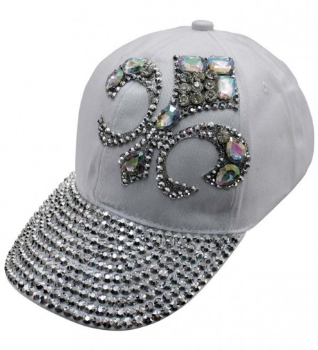 Luxury Divas Baseball Cap With Rhinestone Fleur De Lis - White - C011V1PYU4R