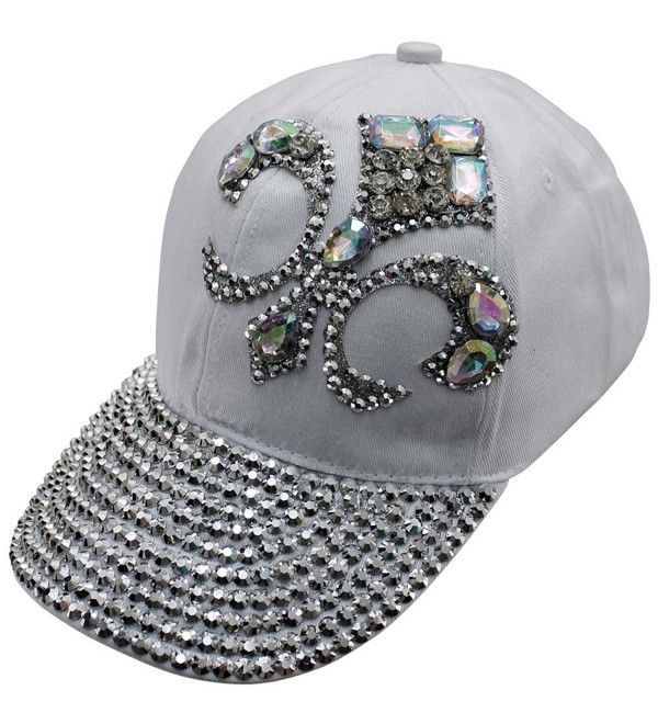 Baseball Cap With Rhinestone Fleur De Lis White C011V1PYU4R