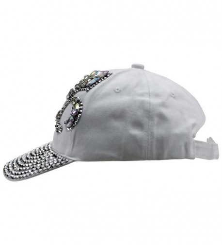 White Baseball Cap Rhinestone Fleur in Women's Baseball Caps