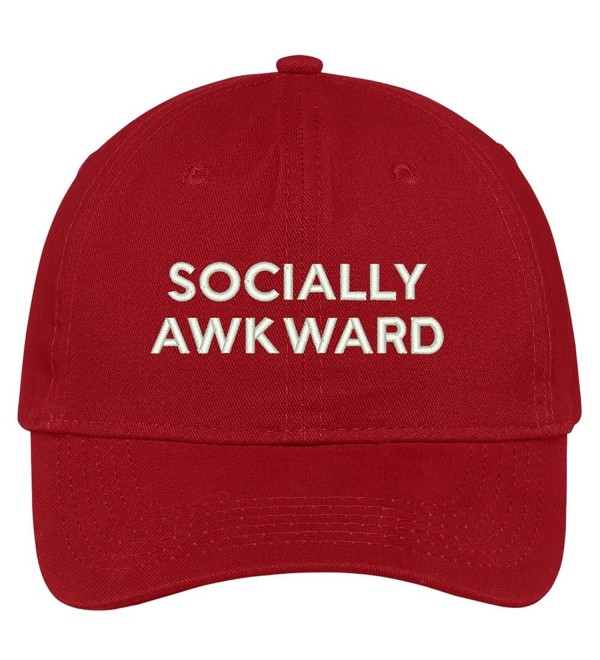 Trendy Apparel Shop Socially Awkward Embroidered Brushed Cotton Adjustable Cap Dad Hat - Red - CL12MX3G5FP