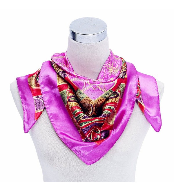 Premium Silky Rayon Paisley 35"*35" Square Neck Scarf for Women Clothing Decor - Pink - CC120TUMSU7