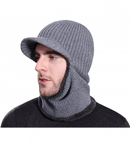 Rgslon Winter Tuque Knit Ninjia Cap With Visor Windproof Ski Face Mask Warm Fleece Balaclava Beanie Hat - Grey - CY18786LT38