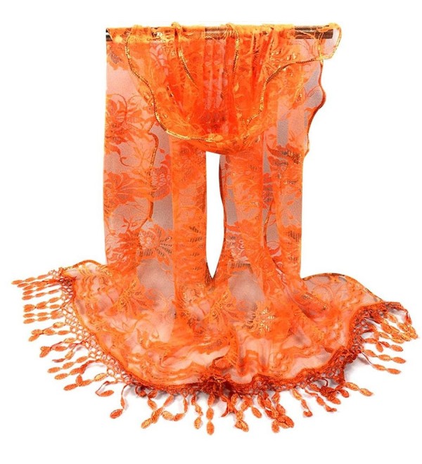 Scarves-Saingace(TM) Women Long Wrap Scarf Tassel Shawl Flower Lace Scarves - Orange - C112MZSKQ7F