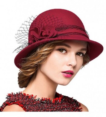 Maitose Women's Wool Felt Bowler Hat - Red - CE128NIZ2CD