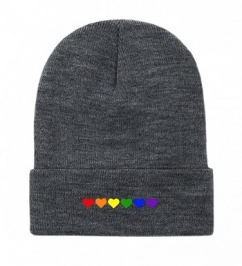 Gay Pride "Rainbow Hearts" Embroidered Fold Over Beanie - Dark Gray - CA187420TEX