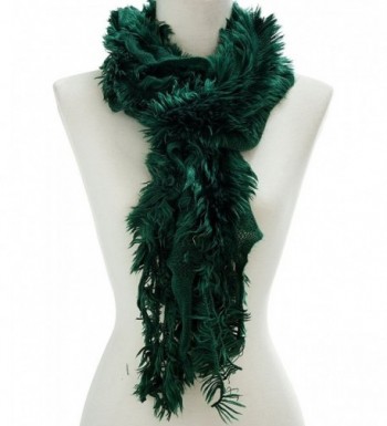 Ruffled Faux Fur Trimmed Scarf - Green - CB11Q41VG9Z