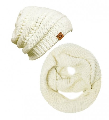 Wrapables Winter Warm Knitted Infinity Scarf and Beanie Hat Set - Cream - CF12OCWV0IC
