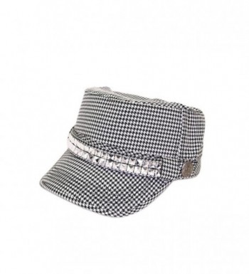 Adjustable Cotton Military Style Studded Bling Army Cap Cadet Hat - Diff Colors Avail - Black/White Houndstooth - CK11KUTXPOB