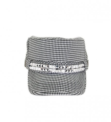 Adjustable Cotton Military Studded Houndstooth in Men's Newsboy Caps