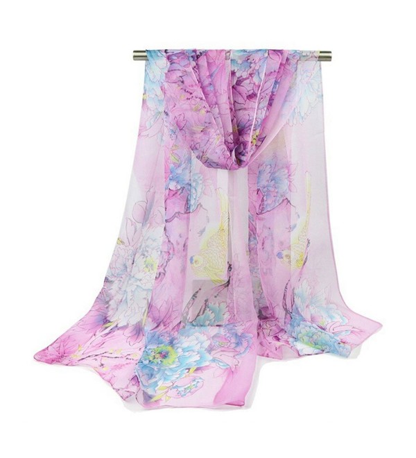 Freedi Womens Chiffon Floral Scarfs Peony Print Shawl Wraps Beach Cover up - Pink - CO17YCA3HMI