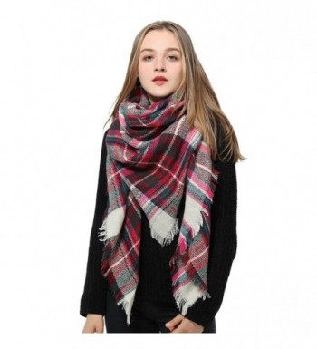 Blanket Scarf for Women Square Plaid Scarf Womens Winter Tartan Scarf Wrap Shawl - E: Pink Plaid Scarf - CL186GX098D